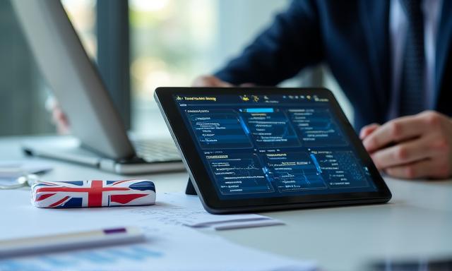 Digital interface showing compliance metrics and UK legal frameworks