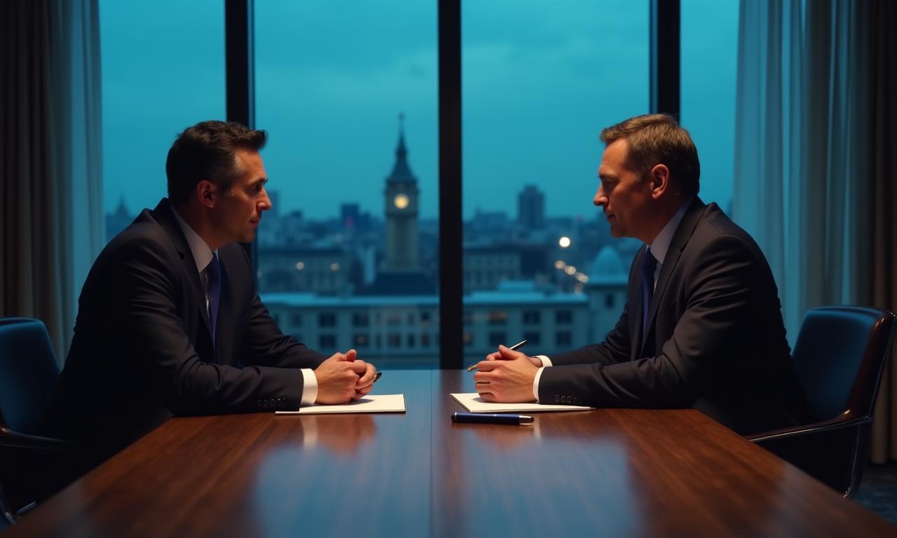 Two professionals discussing contractual terms in a high-end boardroom